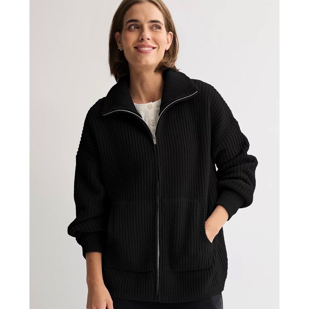 FLX Kohls Womens Full Zip Cardigan Sweater Glum Plum Purple Shaker Knit Medium